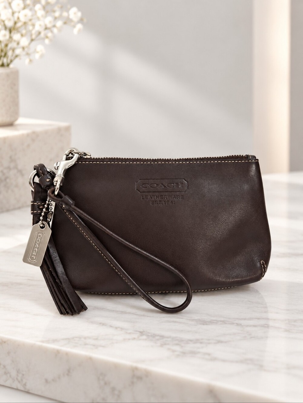 Coach Legacy Leatherware Brown Leather Tassel Wristlet EUC